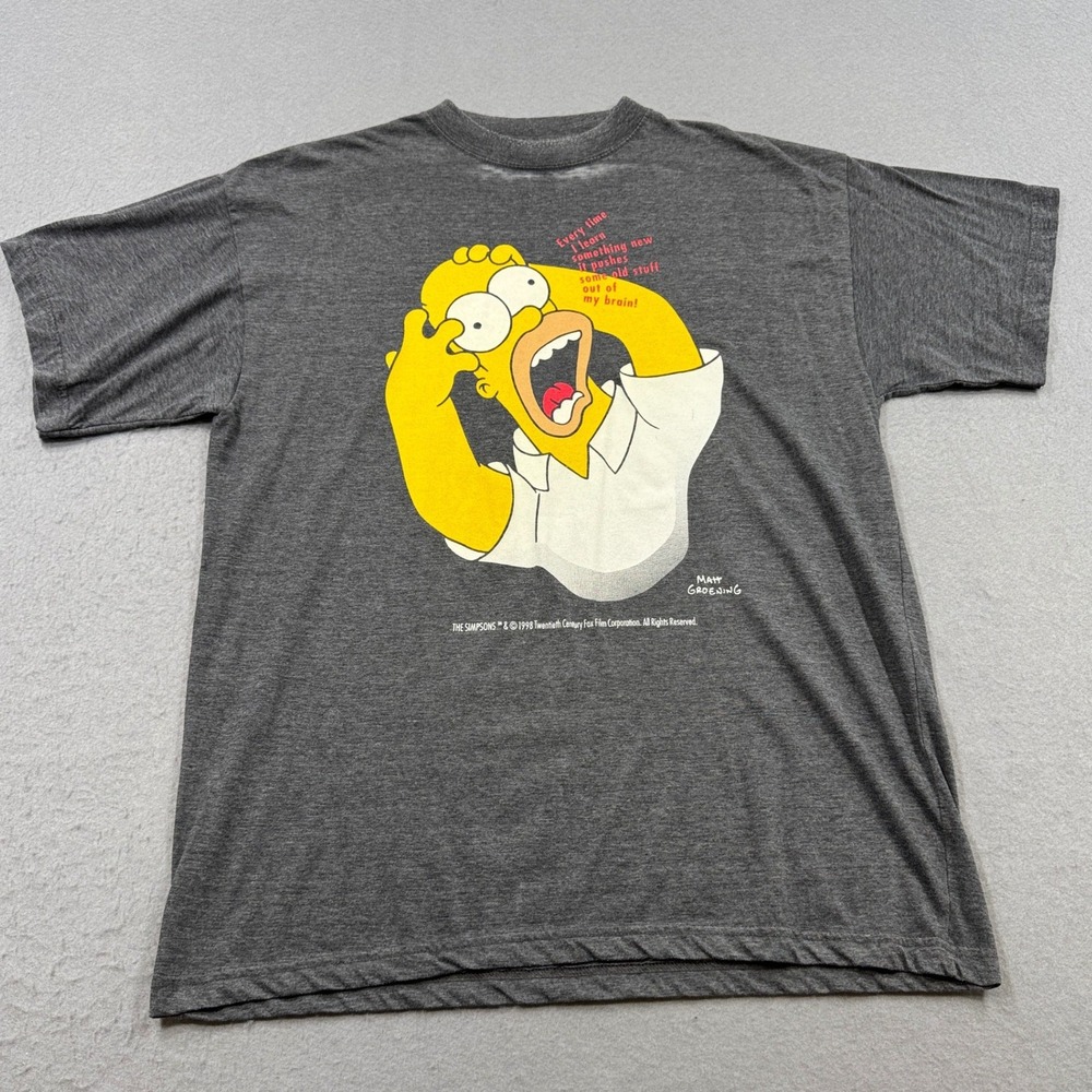 Vintage 1998 Simpsons Homer T-Shirt Mens L Gray Brain Quote Single Stitch Canada